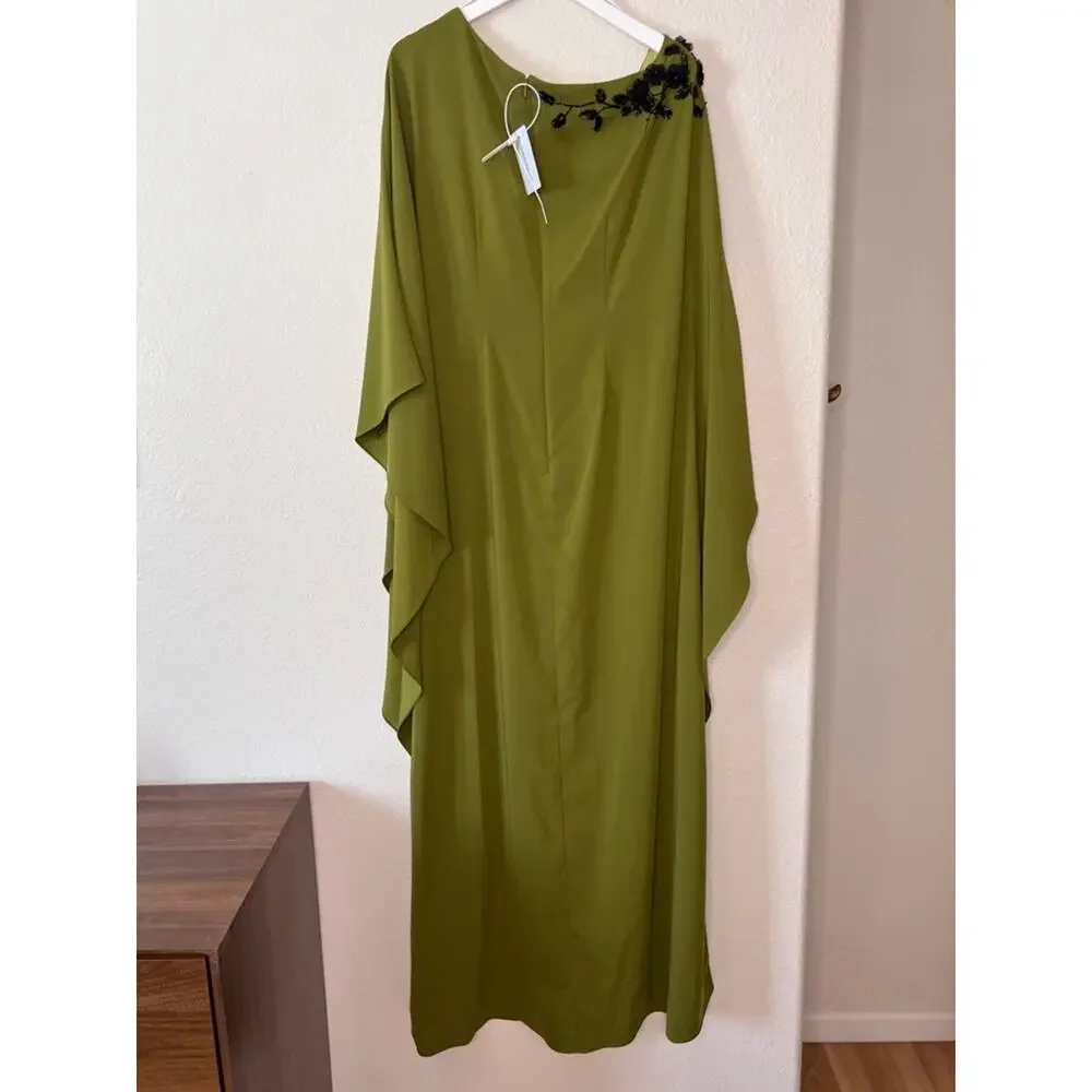 Marchesa EMBROIDERED DRAPED KAFTAN Size 12 NWT Olive - Picture 4 of 12